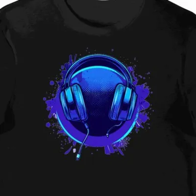 Koszulka męska czarna z motywem mikrofonu streamingowego