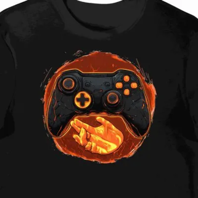 Koszulka męska czarna z nadrukiem pomarańczowego gamepada