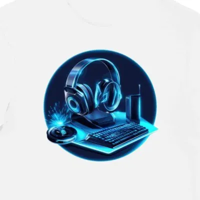 Koszulka męska biała z grafiką niebieskiego podświetlenia