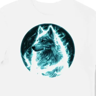 Koszulka męska biała z grafiką futurystycznego psa Samoyed