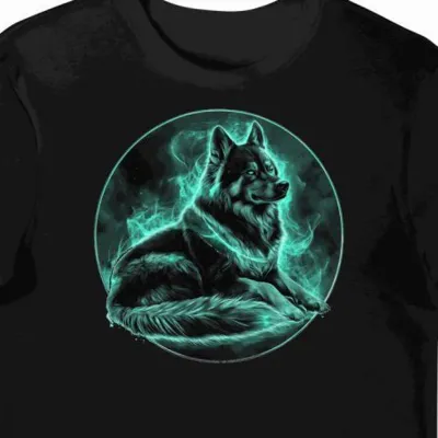 Koszulka męska czarna z motywem alaskan malamute
