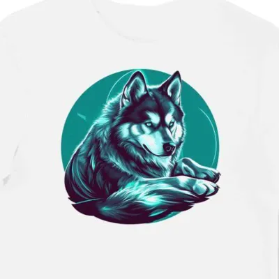 Koszulka męska biała z nadrukiem psa Alaskan Malamute