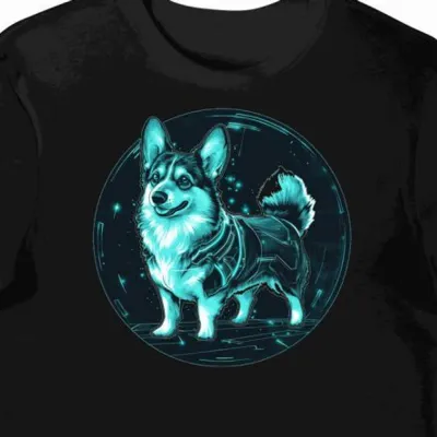 Koszulka męska czarna z nadrukiem psa Corgi