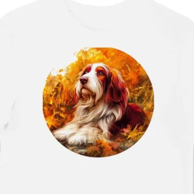 Koszulka męska biała z nadrukiem rudo-bordowego collie