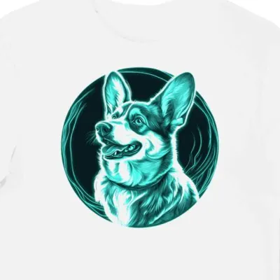 Koszulka męska biała z nadrukiem Pies Corgi