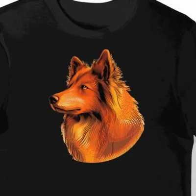 Koszulka męska czarna z nadrukiem pomarańczowego Collie