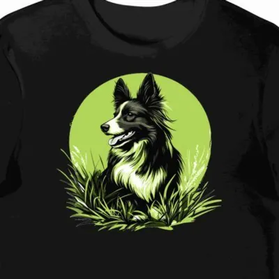 Koszulka męska czarna z motywem zielonego sheltie