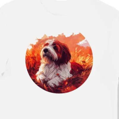 Koszulka męska biała z nadrukiem czerwonego Bearded Collie
