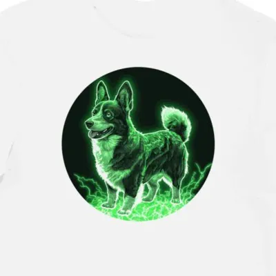 Koszulka męska biała z nadrukiem karty pasterskiej Corgi