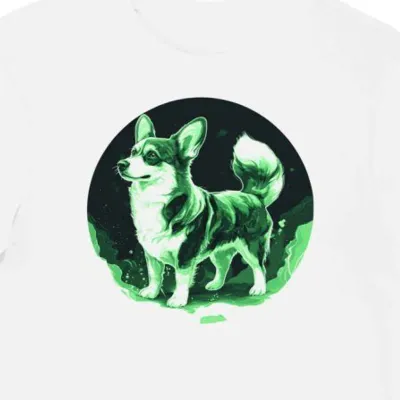 Koszulka męska biała z nadrukiem zielonego Corgi