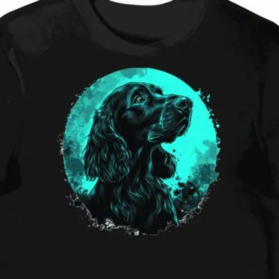 Koszulka męska czarna z motywem futurystycznego psa rasy Gordon Setter