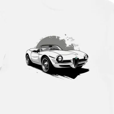 Koszulka męska biała z motywem kabrioletu Alfa Romeo