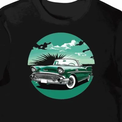 Koszulka męska czarna z motywem zielonego oldtimera