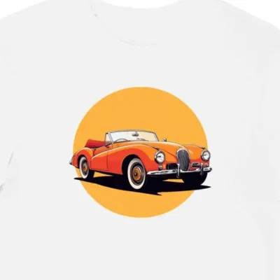 Koszulka męska biała z nadrukiem retro kabrioleta