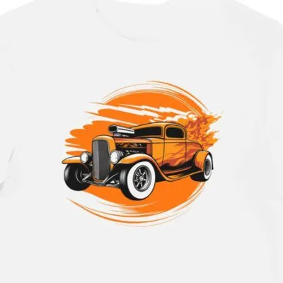 Koszulka męska biała z motywem płomieni hot rod