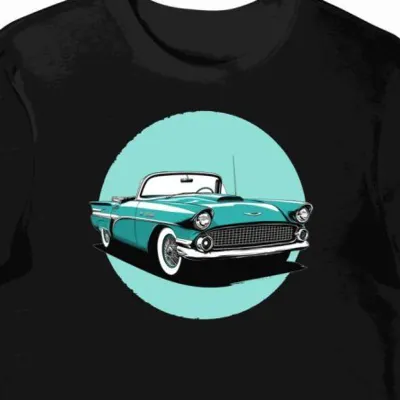 Koszulka męska czarna z motywem retro auta sportowego