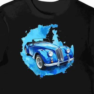 Koszulka męska czarna z motywem retro kabrioletu