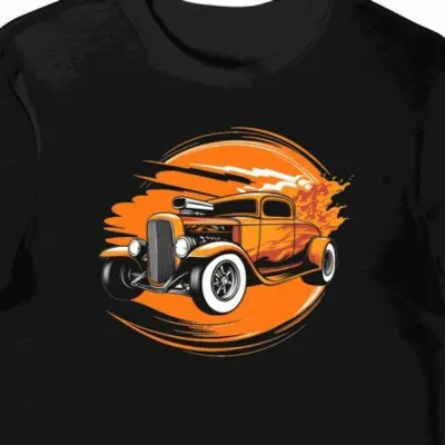 Koszulka męska czarna z nadrukiem płomieni hot rod