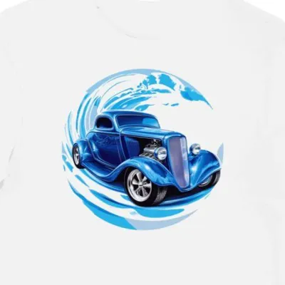Koszulka męska biała z motywem samochodu Hot Rod