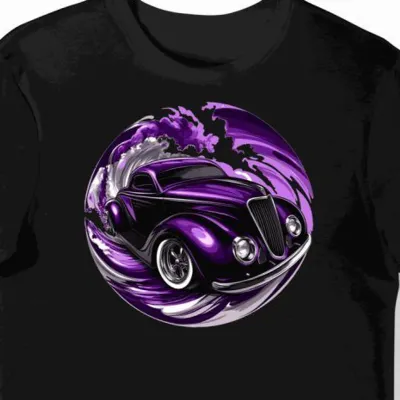 Koszulka męska czarna z nadrukiem auta w stylu hot rod
