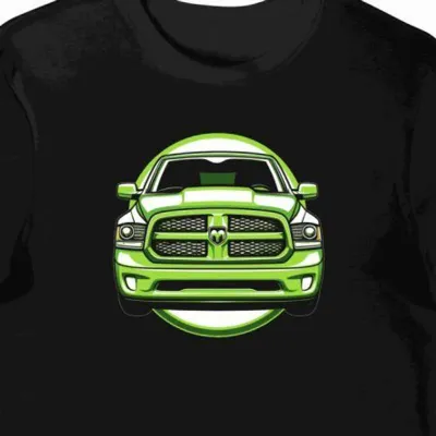 Koszulka męska czarna z nadrukiem zielonego Dodge Ram