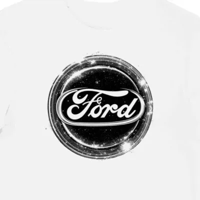 Koszulka męska biała z grafiką logo samochodu Ford