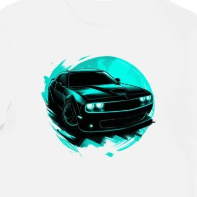 Koszulka męska biała z grafiką auta Dodge