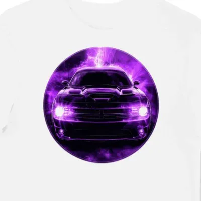 Koszulka męska biała z motywem logo Dodge w fiolecie