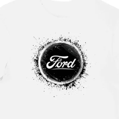 Koszulka męska biała z nadrukiem samochodu Ford