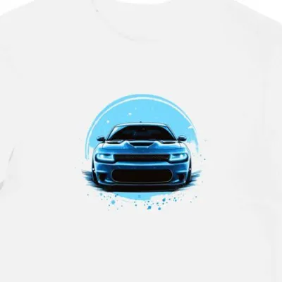 Koszulka męska biała z motywem samochodu Dodge