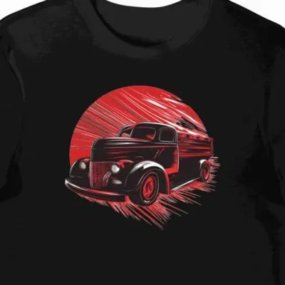 Koszulka męska czarna z motywem retro ciężarówek