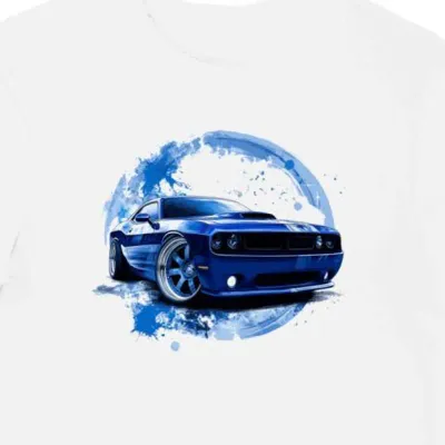 Koszulka męska biała z motywem niebieskiego logo Dodge