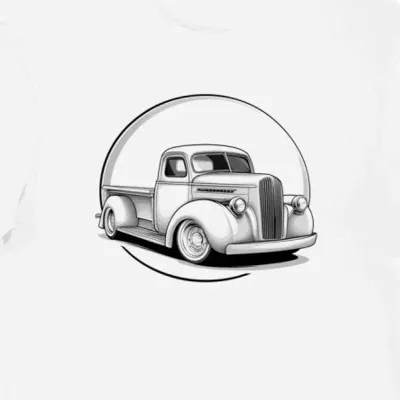Koszulka męska biała z nadrukiem ciężarówki vintage