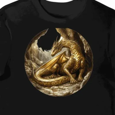 Koszulka męska czarna z motywem smoka złote łuski