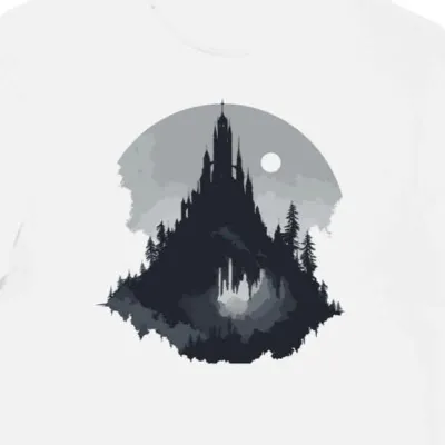 Koszulka męska biała z grafiką magicznej wieży