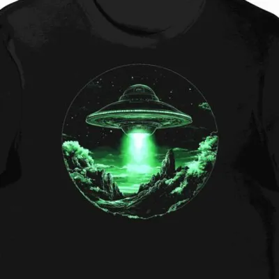 Koszulka męska czarna z motywem zielonego UFO