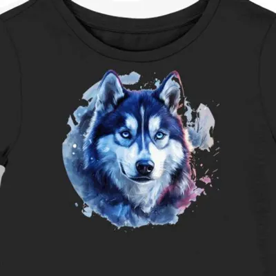 Koszulka damska czarna z motywem psów rasy husky