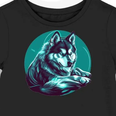 Koszulka damska czarna z nadrukiem Alaskan Malamute