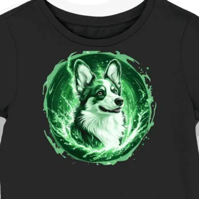Koszulka damska czarna z motywem zielonego Welsh Corgi