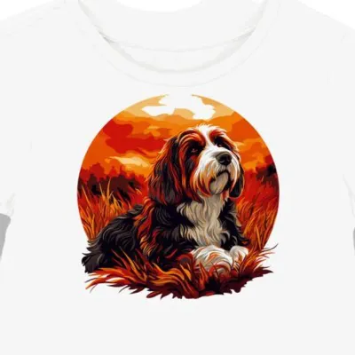 Koszulka damska biała z motywem rudego Bearded Collie