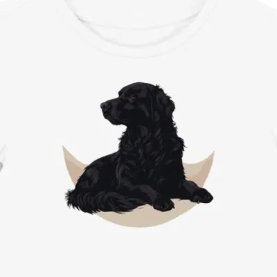Koszulka damska biała z motywem psa rasy Flat Coated Retriever