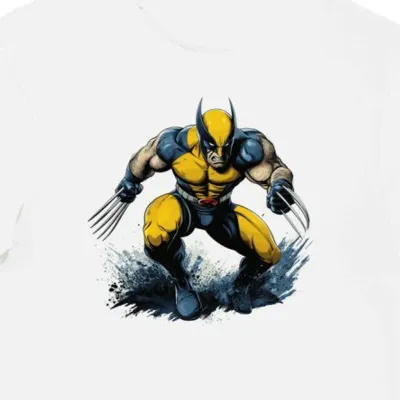 Koszulka męska biała z motywem Wolverine'a i adamantium