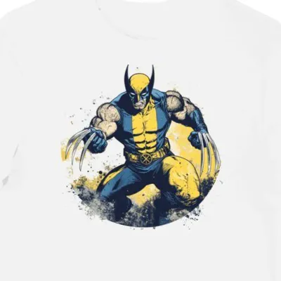 Koszulka męska biała z nadrukiem Wolverine i pazury