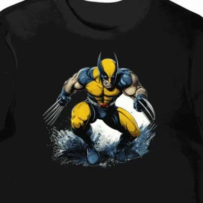 Koszulka męska czarna z grafiką Wolverine i srebrnych pazurów