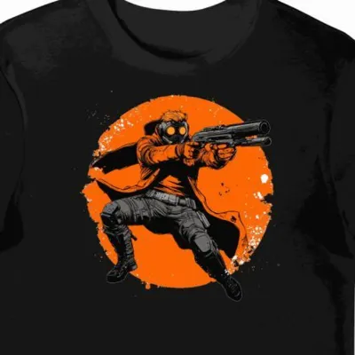 Koszulka męska czarna z grafiką StarLord z blasterami