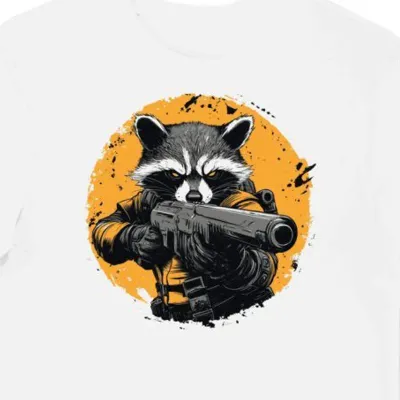 Koszulka męska biała z grafiką Rocket Raccoona