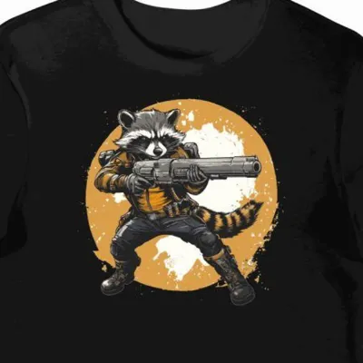 Koszulka męska czarna z motywem Rocketa Raccoona