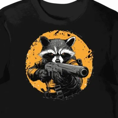 Koszulka męska czarna z motywem Rocket Raccoona