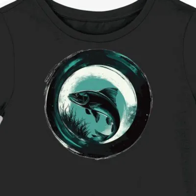Koszulka damska czarna z motywem ryby łososiowej