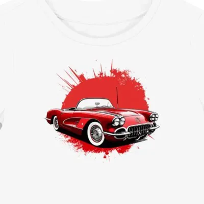 Koszulka damska biała z motywem czerwonego kabrioletu Corvette